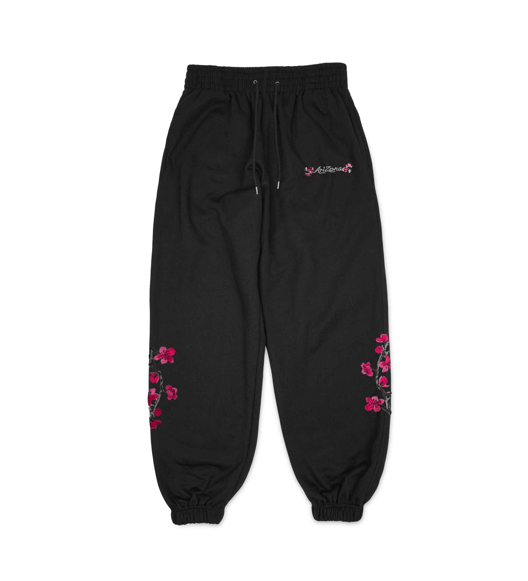 Black Cherry Blossom-Embroidered Cotton Sweatpants