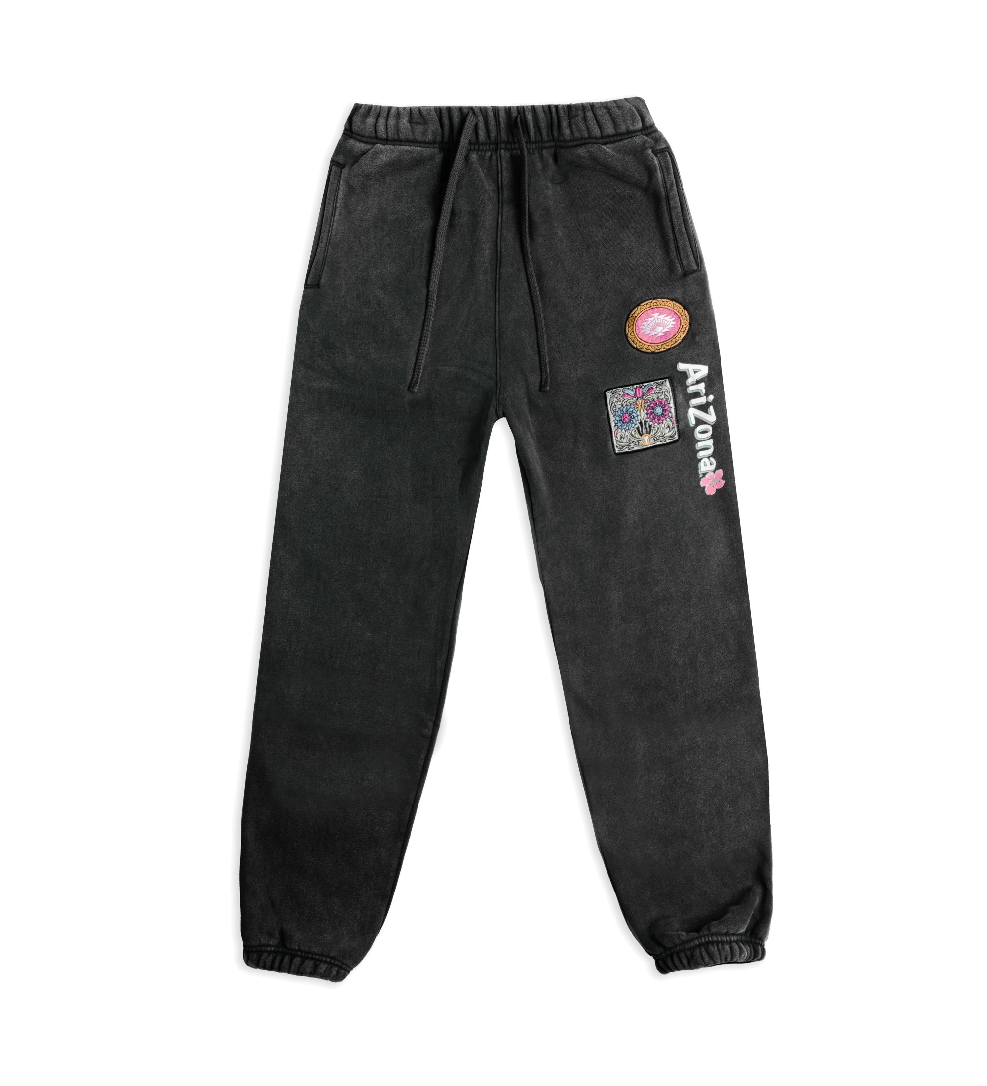 Charcoal Green Tea Cherry Blossom Cotton-Blend Sweatpants