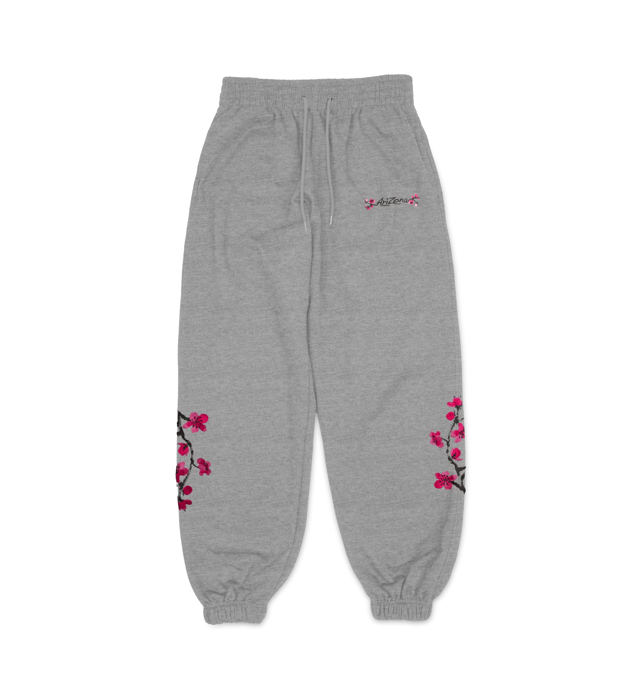 Gray Cherry Blossom-Embroidered Cotton Sweatpants image