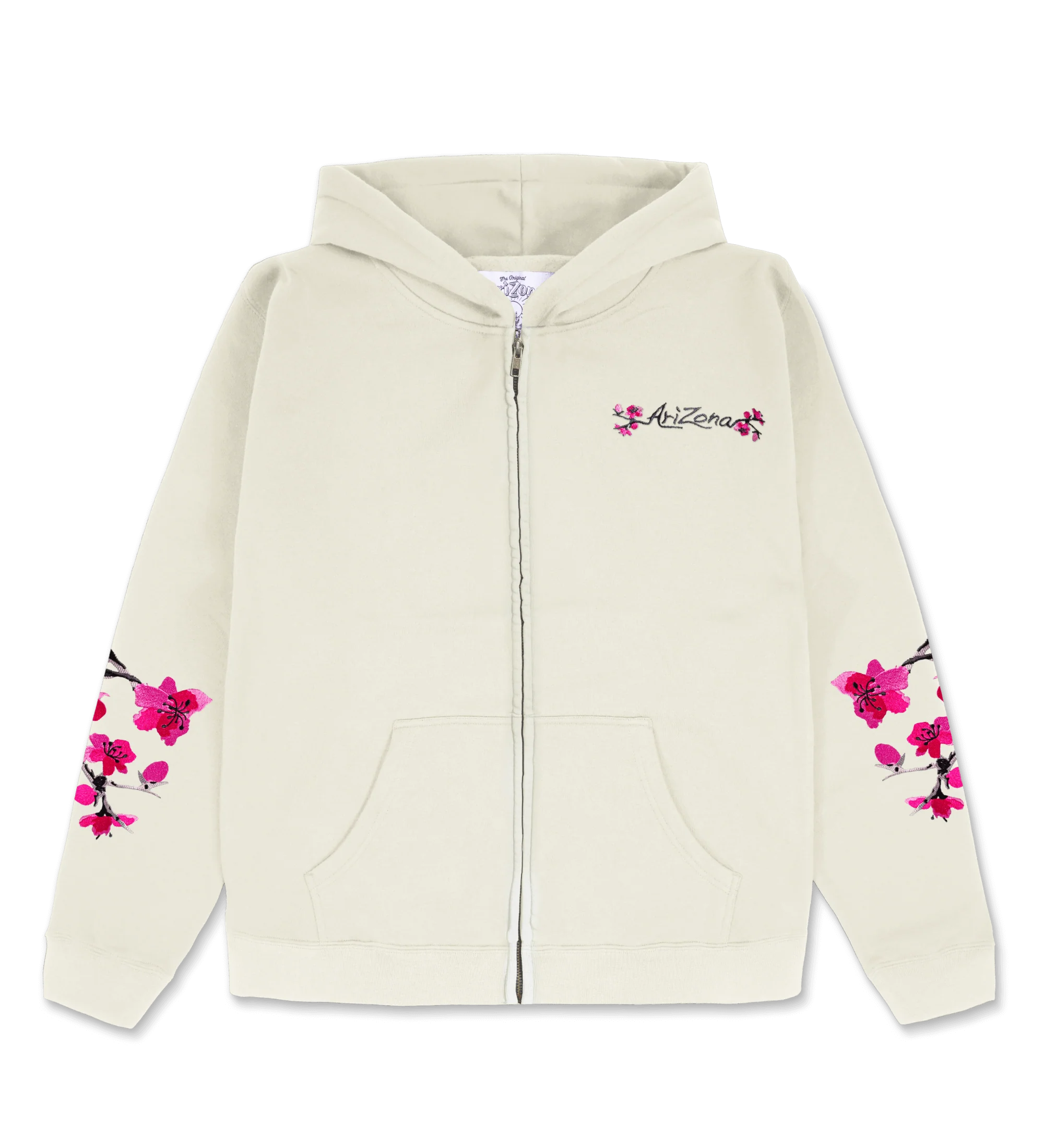 Ivory Cherry Blossom-Embroidered Cotton Zip Hoodie image