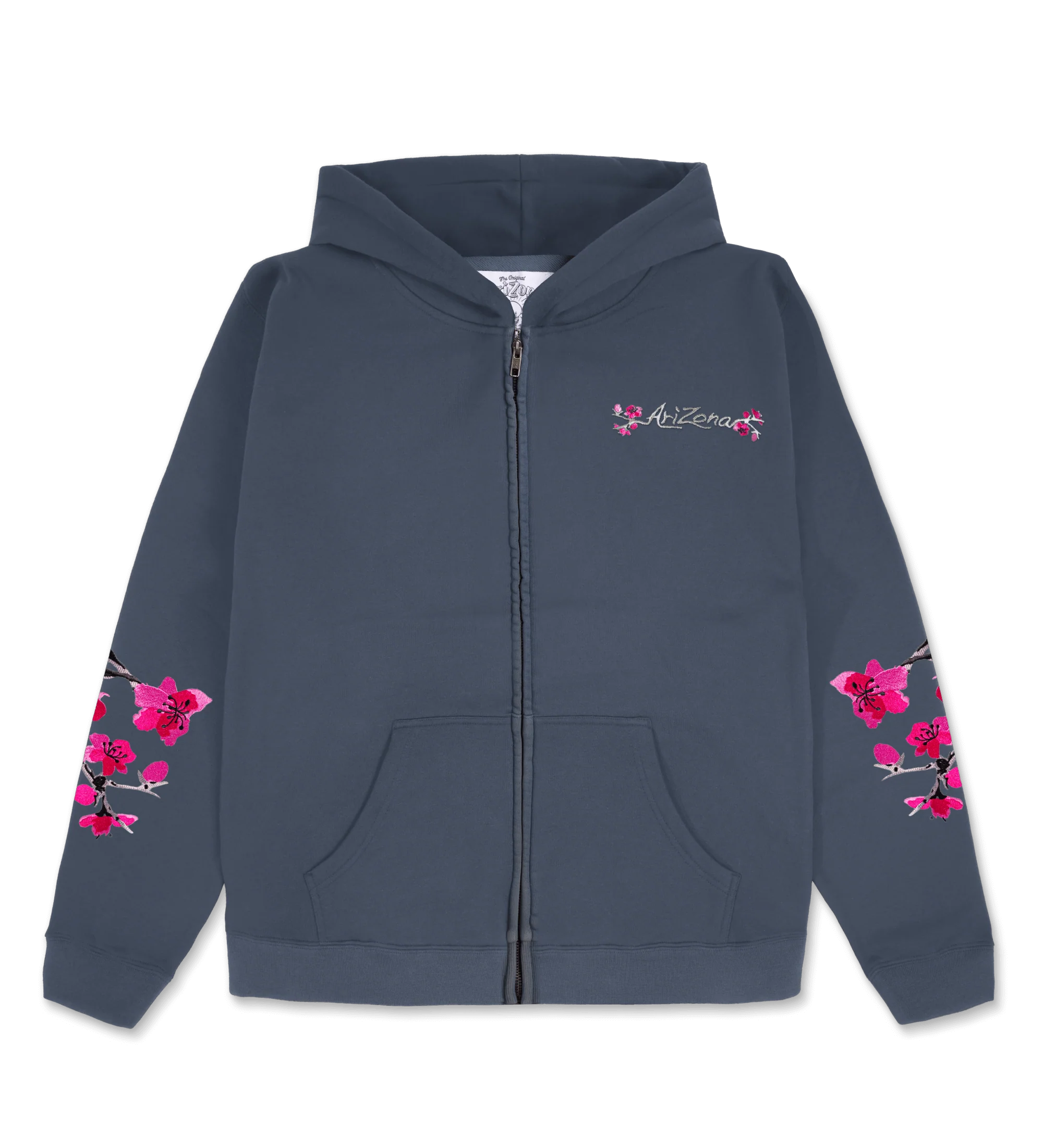Navy Cherry Blossom-Embroidered Cotton Zip Hoodie image