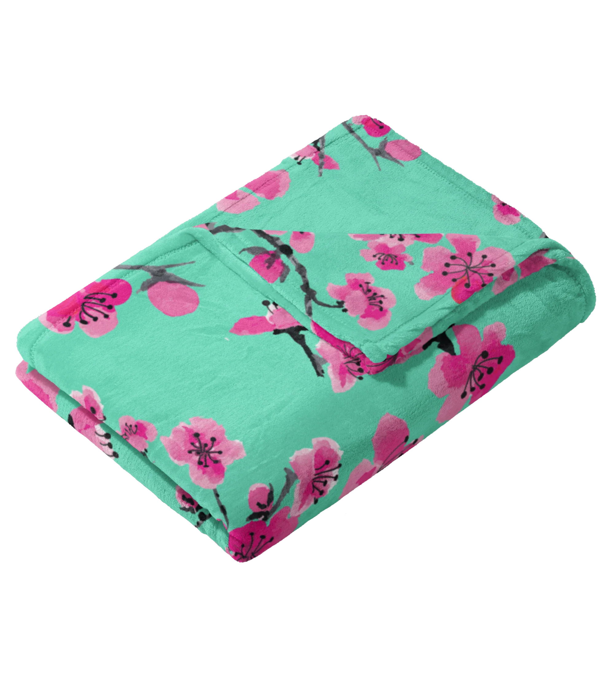 Pink & Teal Cherry Blossom Double-Sided Blanket image