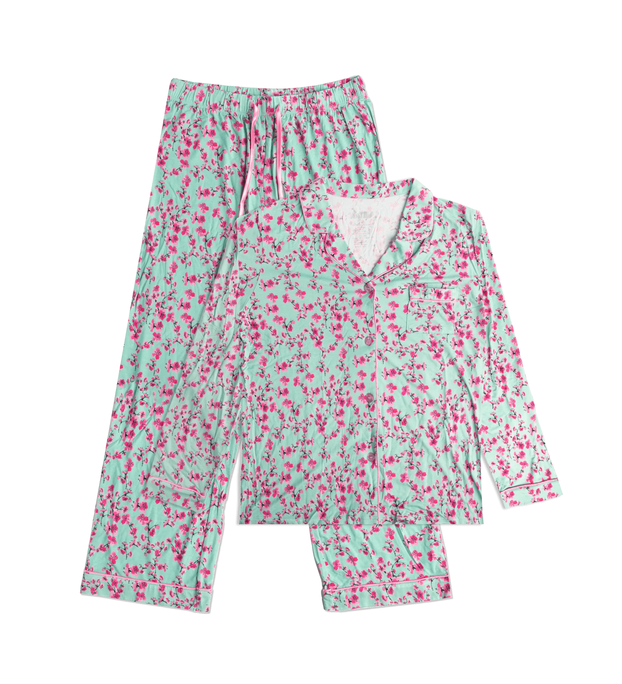 Pink & Teal Cherry Blossom Long-Sleeve Pajamas image