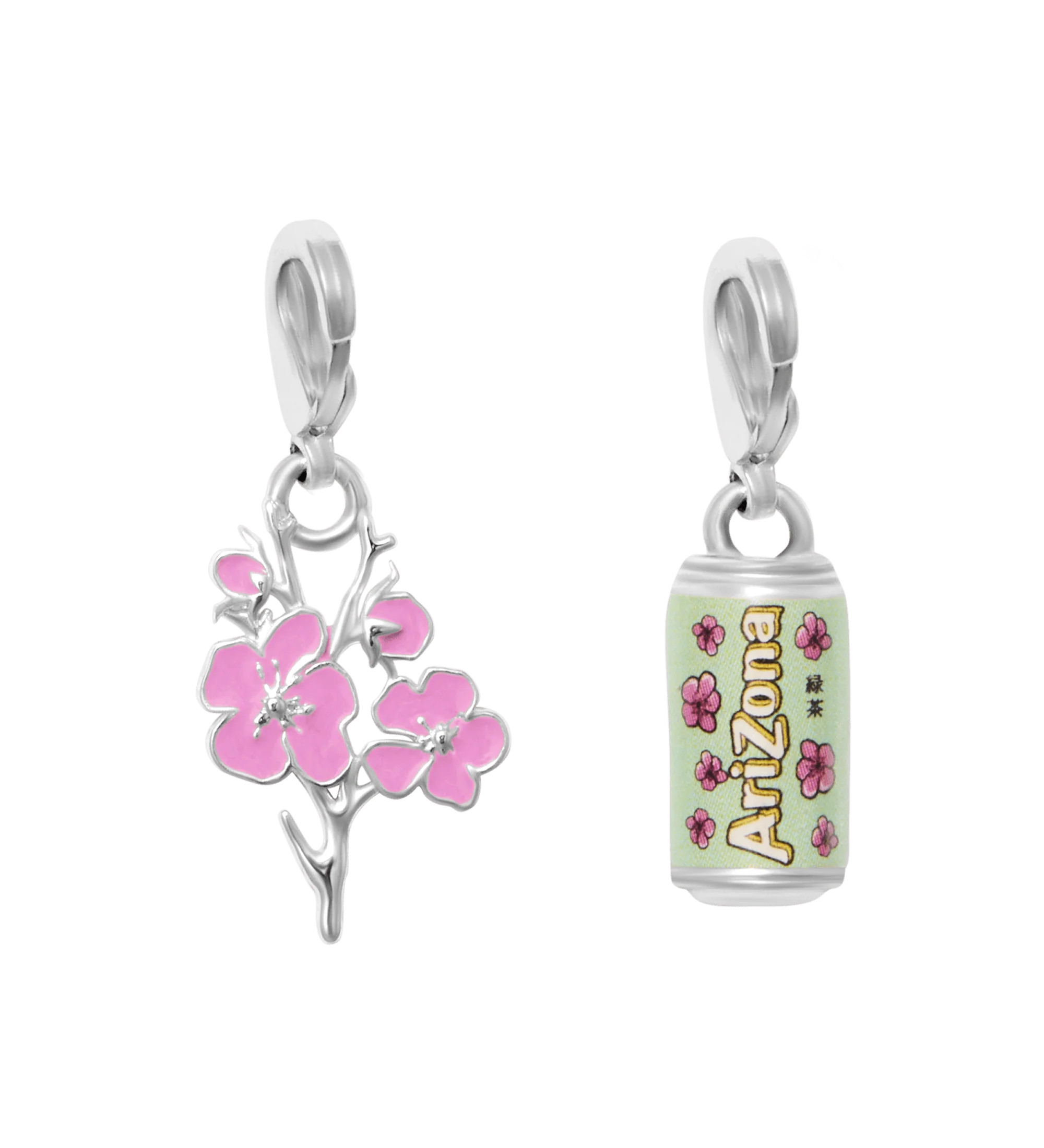 Silvertone & Resin Cherry Blossom Green Tea Charm Set image