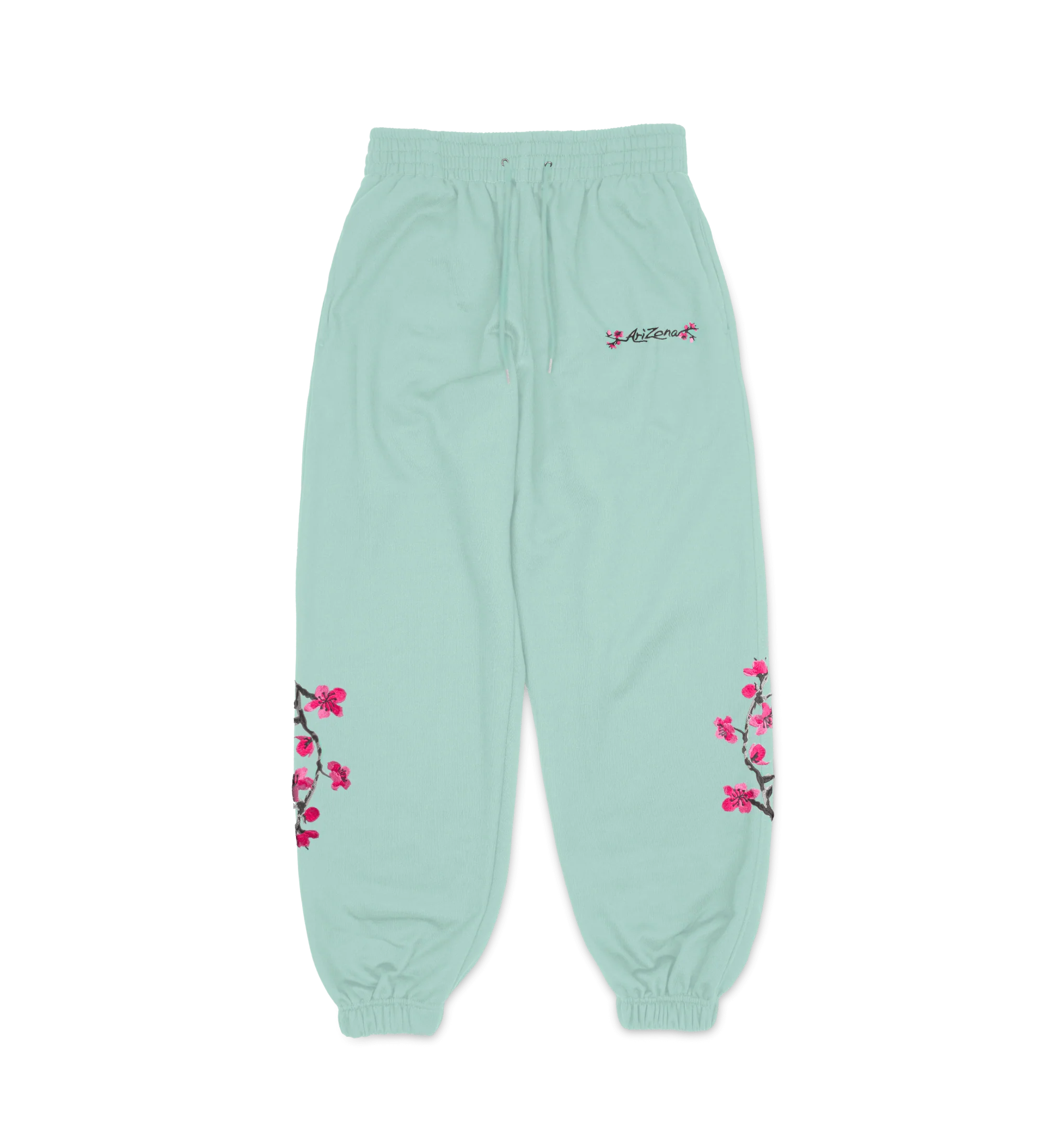Teal Cherry Blossom-Embroidered Cotton Sweatpants image