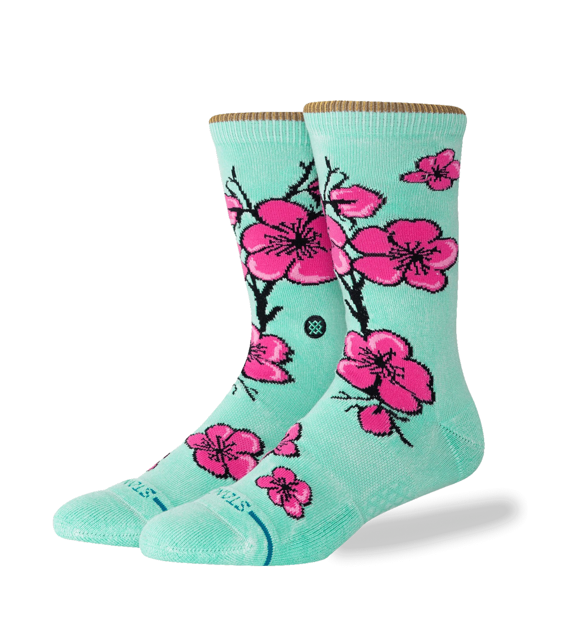 Teal & Pink Cherry Blossom 99 Cents Crew Socks image