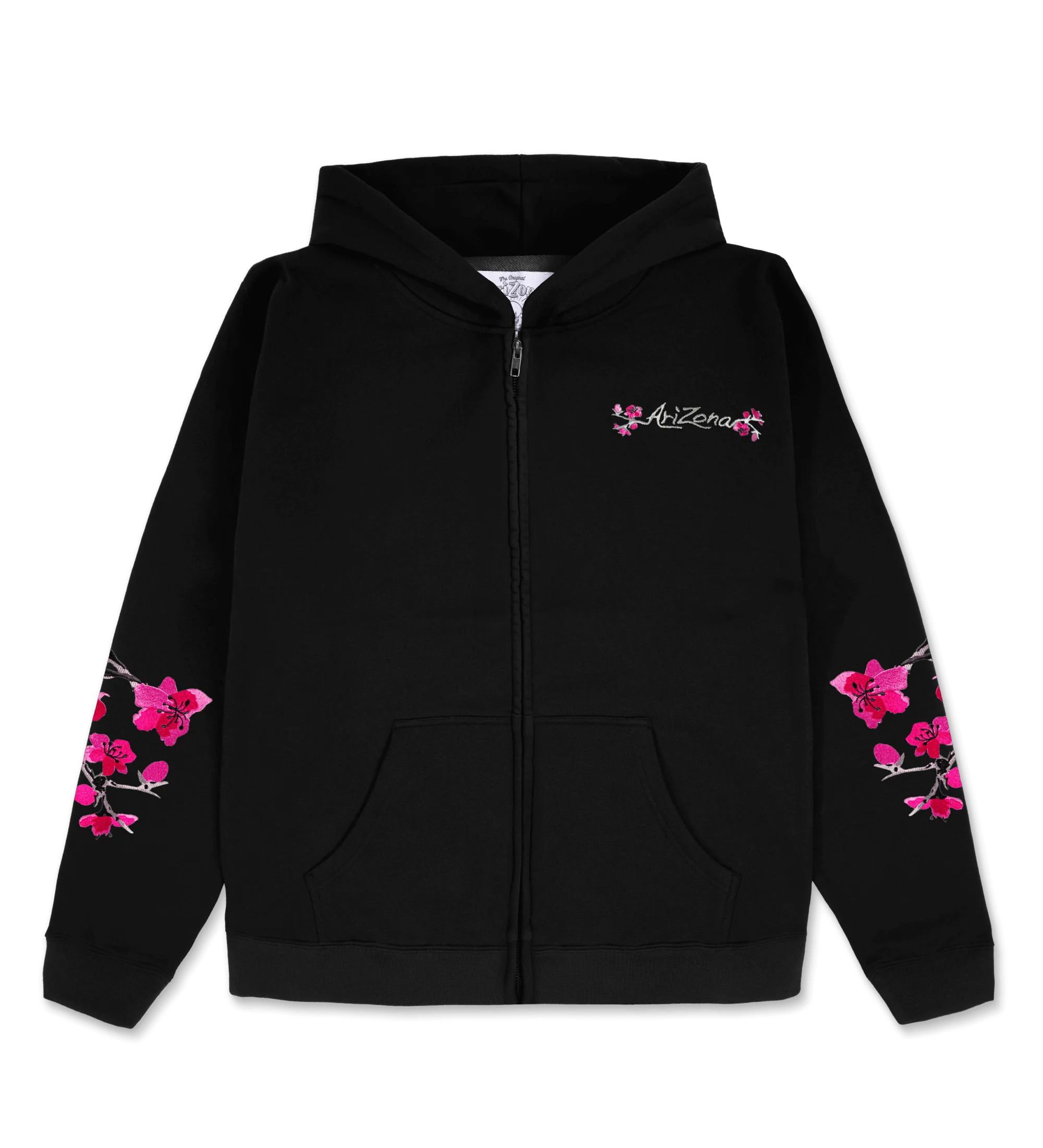 Washed Black Cherry Blossom-Embroidered Cotton Zip Hoodie image