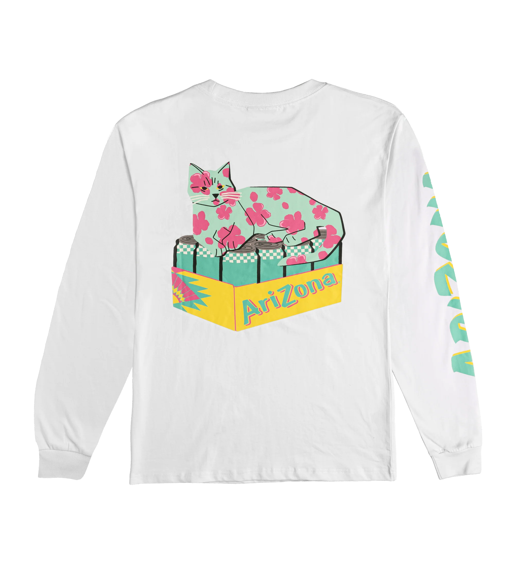 White Cherry Blossom Bodega Cat Long-Sleeve T-Shirt image